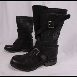 Steve Madden Black Leather Belted Moto Boots